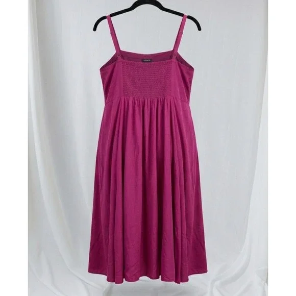 Torrid Button Front Midi Dress 3 Fuchsia Magenta Purple Smocked Back Pockets - Picture 2 of 5